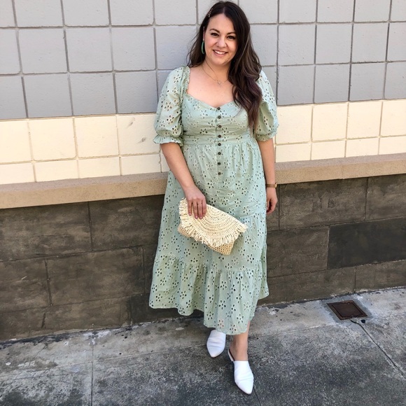 ASOS Dresses & Skirts - ASOS Design Tiered Broderie Midi Dress in Sage